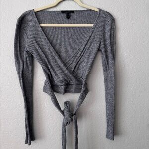 Forever 21 Gray Ribbed Wrap Crop Top